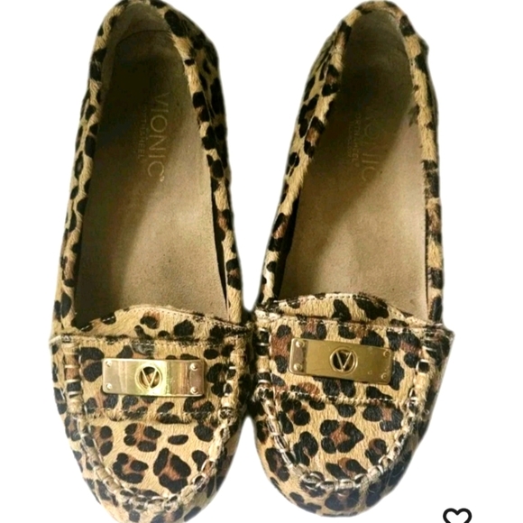 Vionic Orthaheel Sydney Driver Loafers Calf Hair Leopard  Flats Women's Size 6.5 - Picture 1 of 6